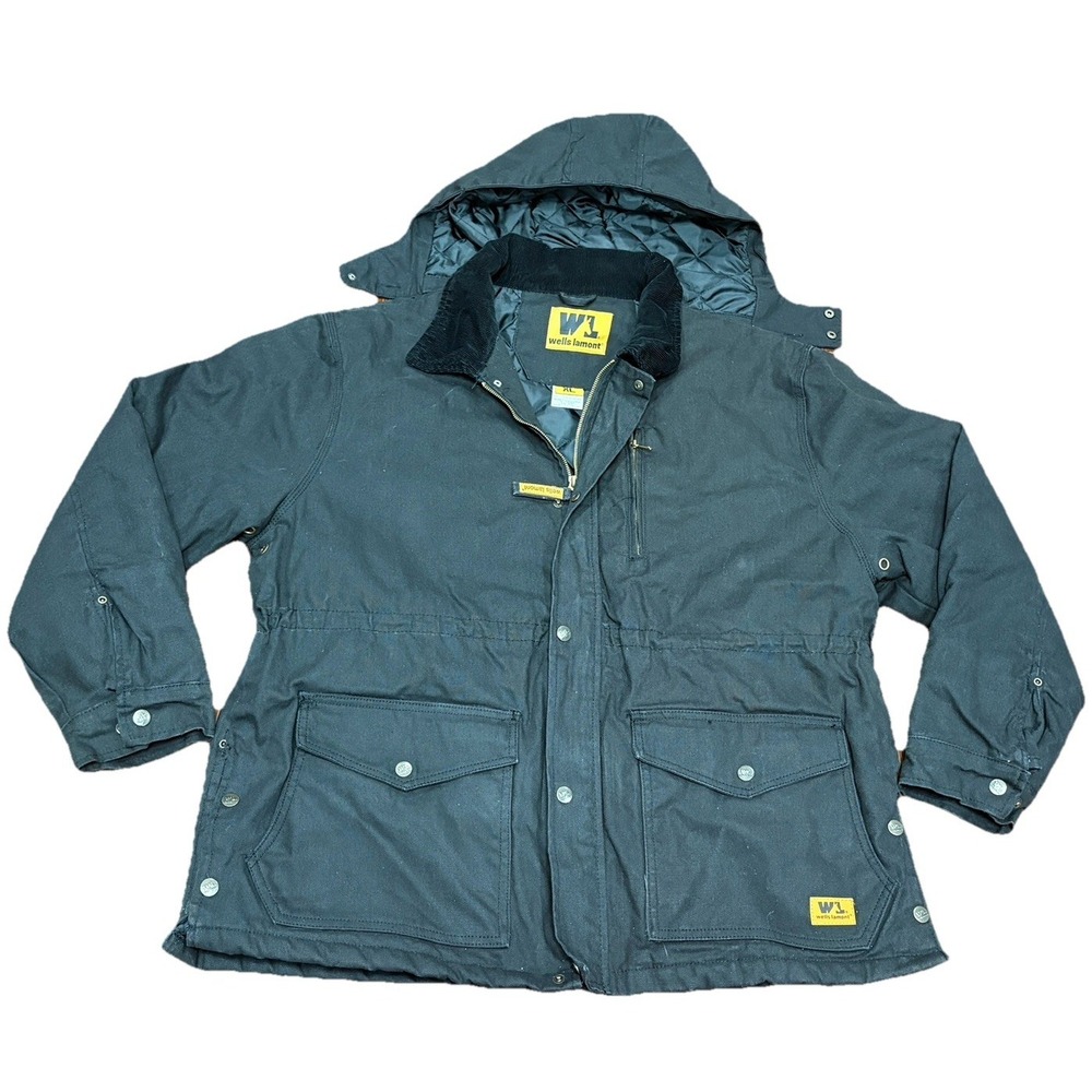 Wells Lamont Jacket Men XL Black Canvas Quilted Insulated Full Zip Workwear READ